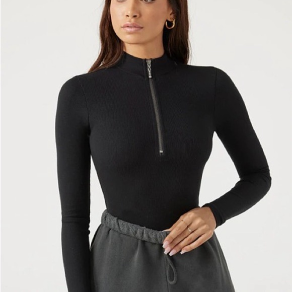 Joah Brown Tops - Joah Brown Half Zip Ribbed Mock Neck Black